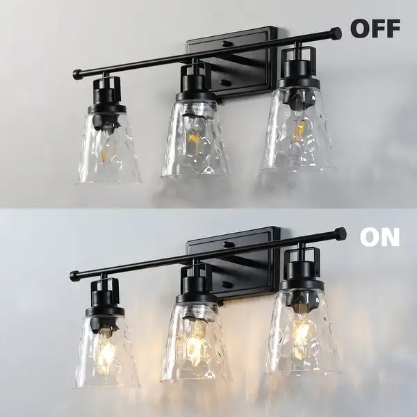 ExBrite Farmhouse 3-lights Bathroom Dimmable Black Art Glass Vanity Lights Wall Sconces