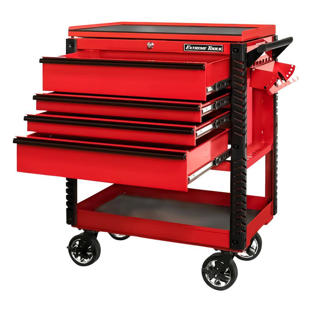 Extreme Tools Professional 33 in. Deluxe 4-Drawer Tool Utility Cart with Bumpers in Red EX3304TCRDBK