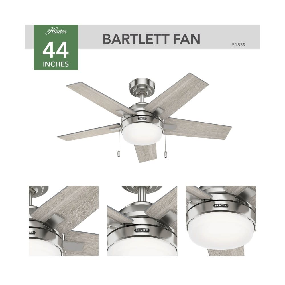 Hunter Barlett Ceiling Fan 44 Brushed Nickel Light Gray Oak