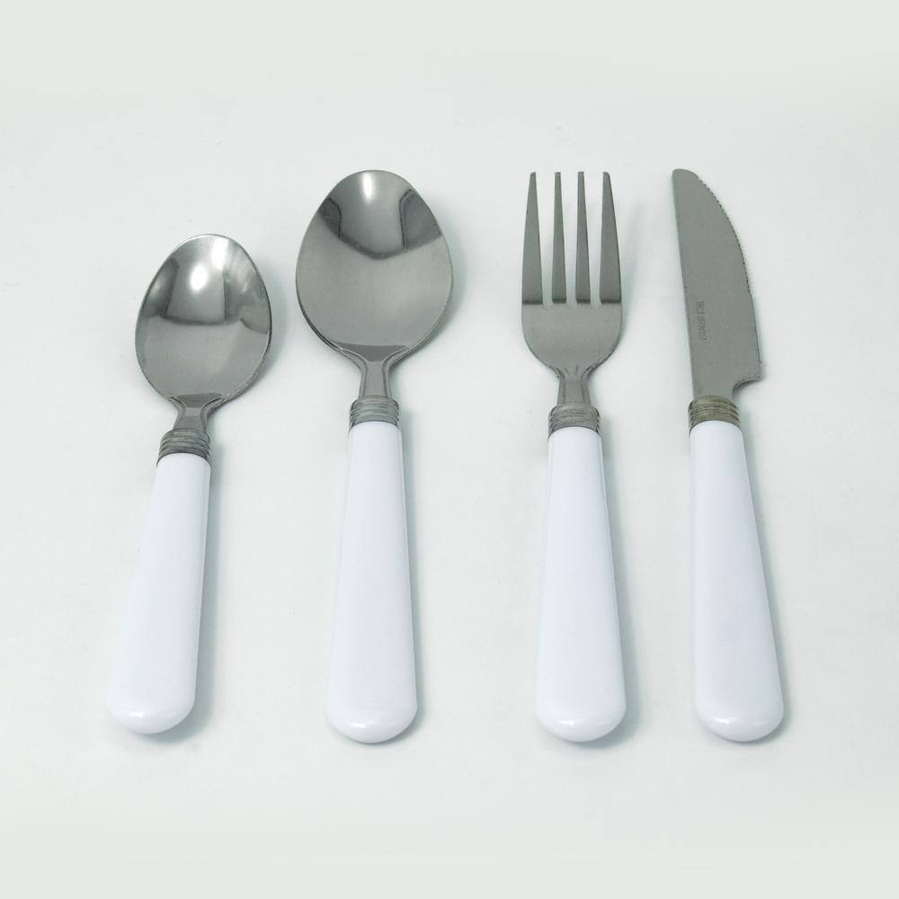 ExcelSteel 17-Piece White Stainless Steel Flatware Set with Caddy 493