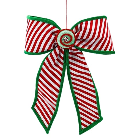 15 White, Red, & Green Peppermint Striped Bow