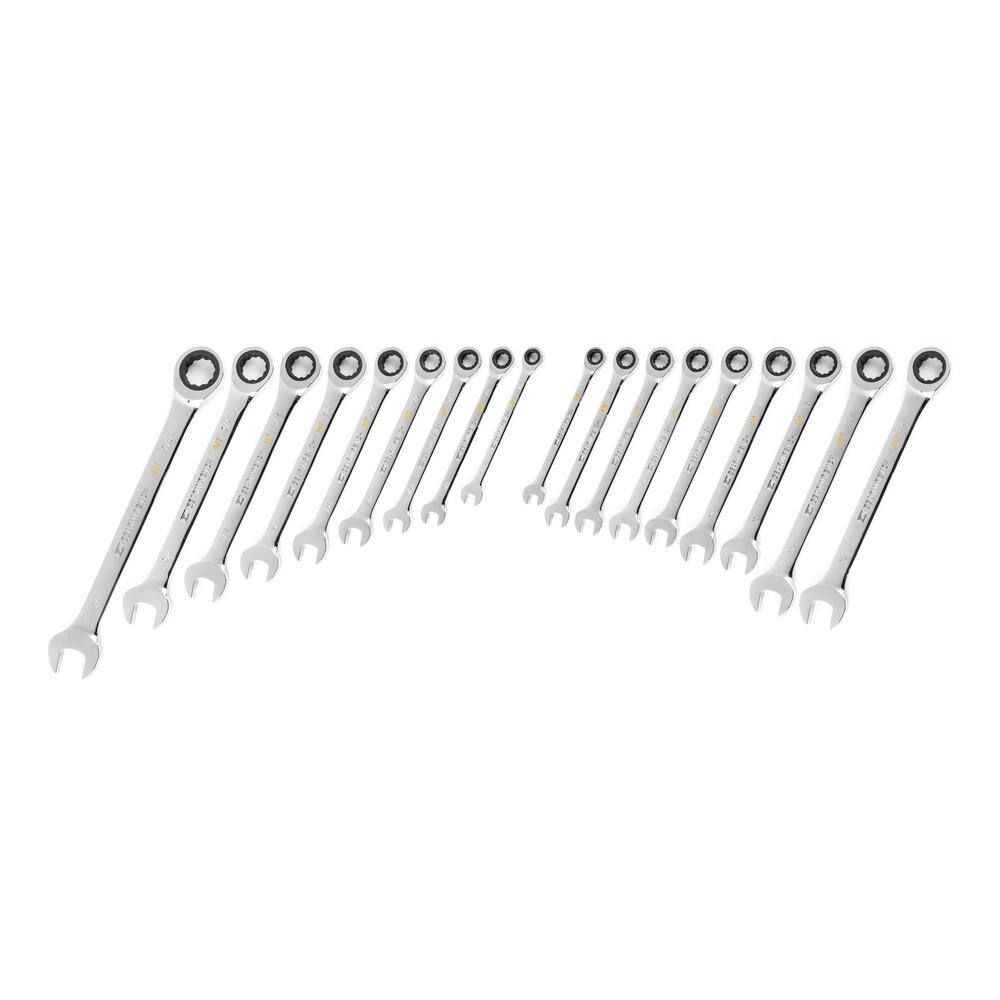 GEARWRENCH SAEMM 90-Tooth Pro Combination Ratcheting Wrench Tool Set with Tray (18-Piece) 86698