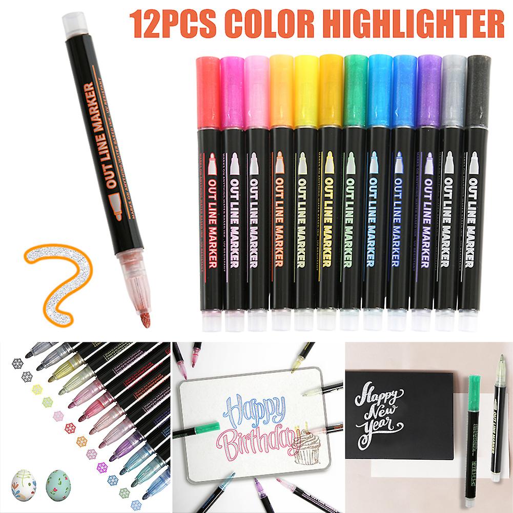 12 Marker Pen For Highlight Painting Kit For Painting Rocks Pebbles Glass Water Based Waterproof(a)