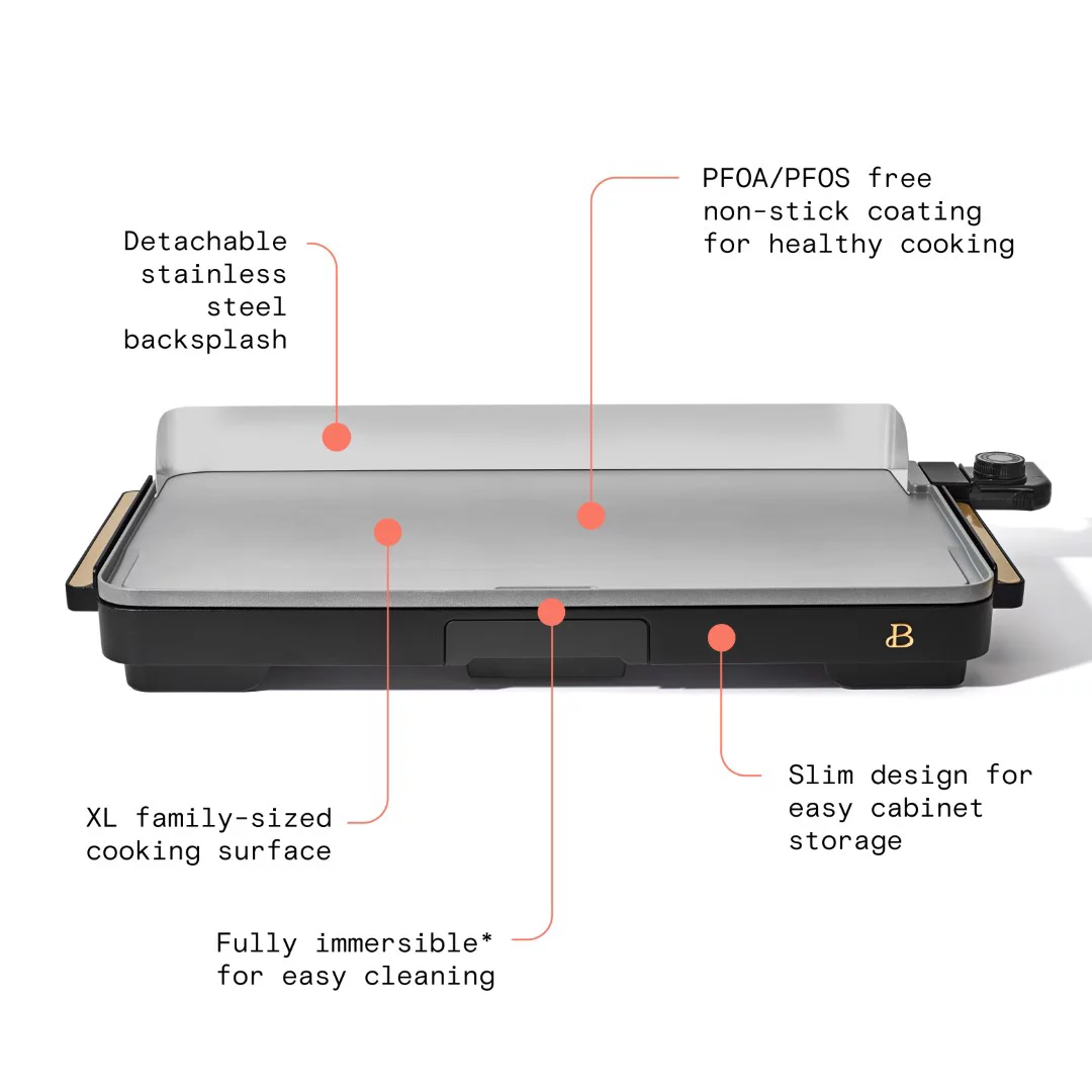 Beautiful 12 x 22 Extra Large Griddle， Black Sesame by Drew Barrymore