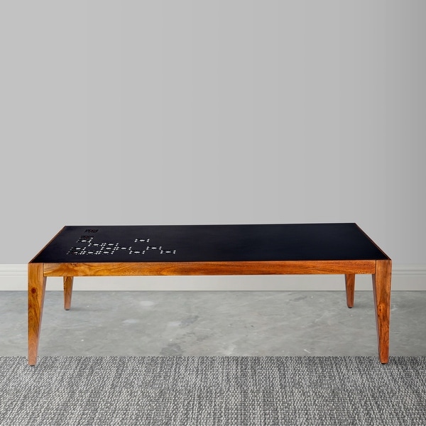 47 Inch Rectangular Metal Top Coffee Table with Laser Cut Design for iving Room， Home， Office， Black and Brown