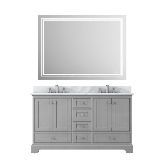 60 Gray Solid Wood Bathroom Vanity Set with Carra...