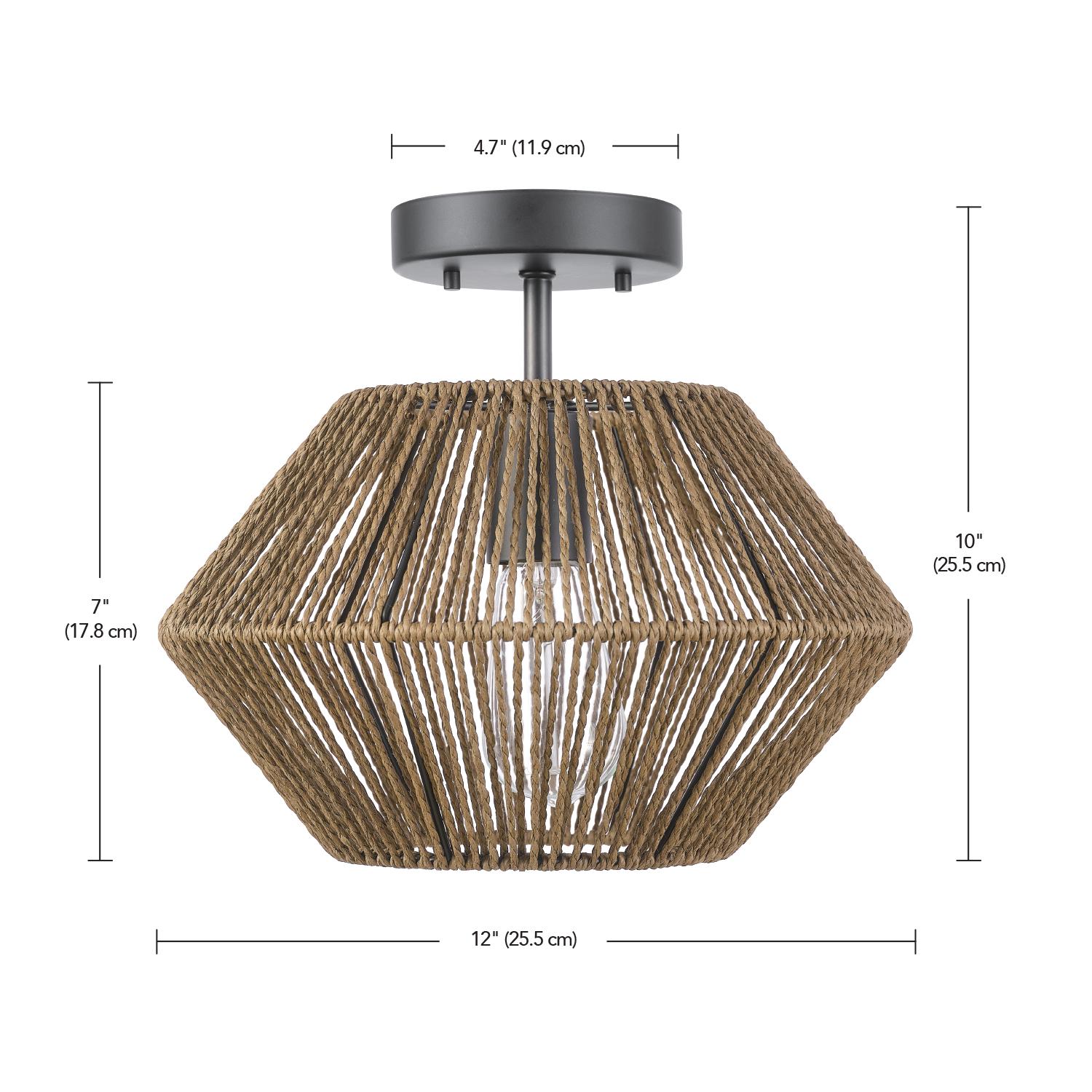 Globe Electric Terra 1-Light Matte Black Flush Mount Ceiling Light with Natural Twine Shade， 91000920