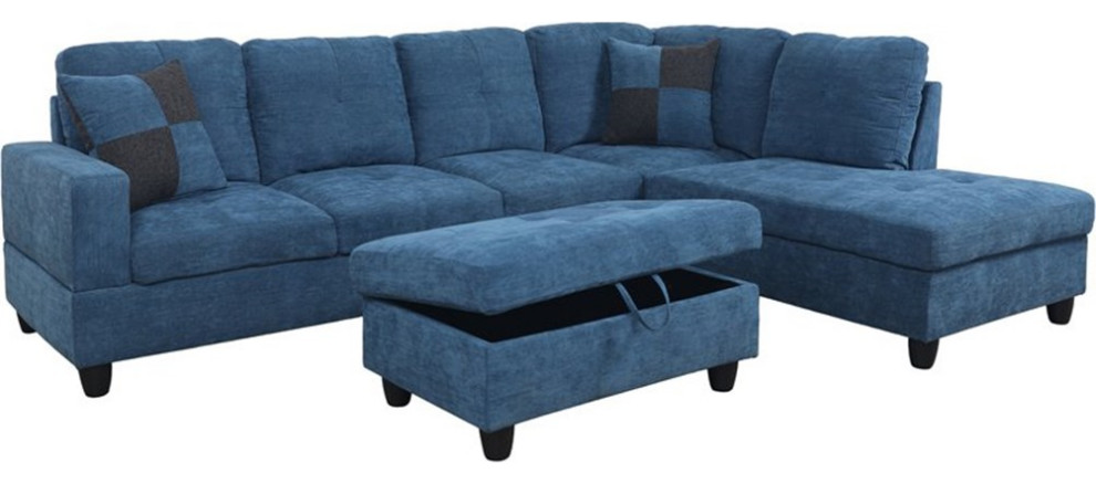 Lifestyle Furniture Edward Left Facing Sectional  ampOttoman in Lake Blue   Sectional Sofas   by Homesquare  Houzz