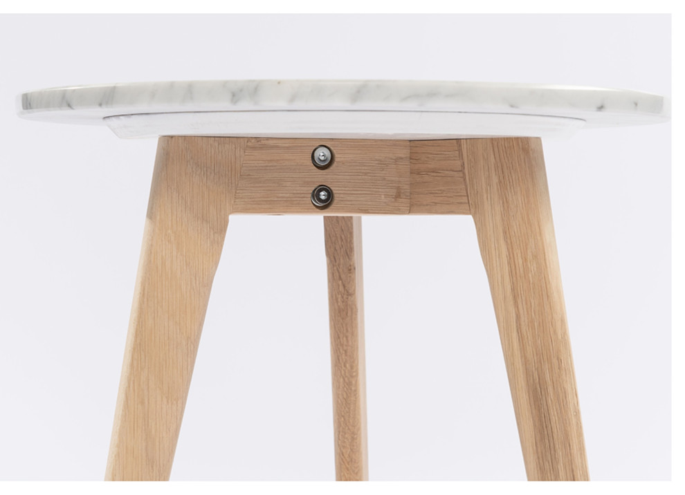 Cherie 15 quotRound Italian Carrara White Marble Table With Oak Legs   Midcentury   Side Tables And End Tables   by Homesquare  Houzz