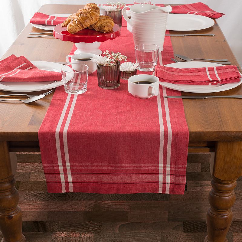 14 x 108 Tango Red and White French Chambray Rectangular Table Runner