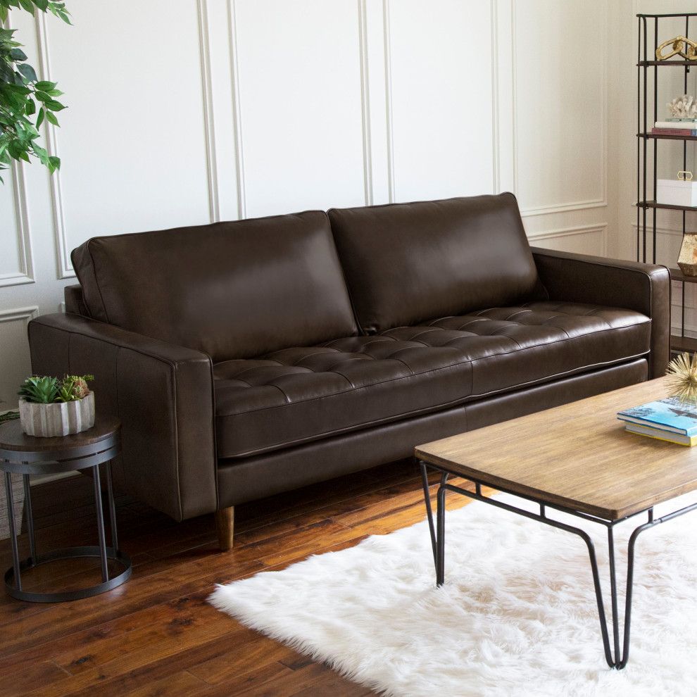 Hammond Mid Century Leather Stationary Sofa   Midcentury   Sofas   by Abbyson Living  Houzz