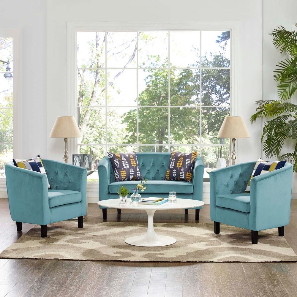 Prospect 3 Piece Velvet Loveseat and Armchair Set