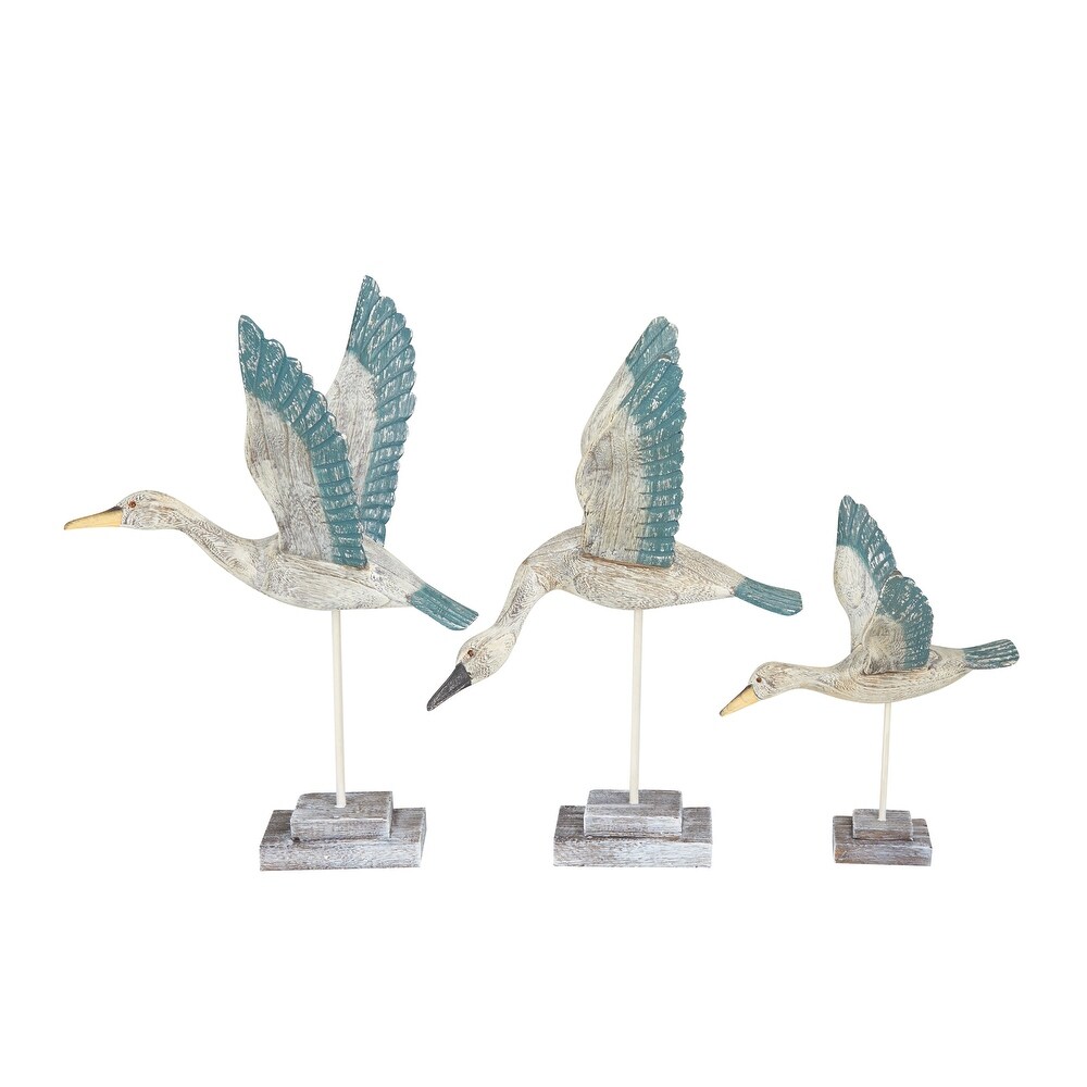 White Wood Handmade Bird Sculpture (Set of 3)   S/3 18\