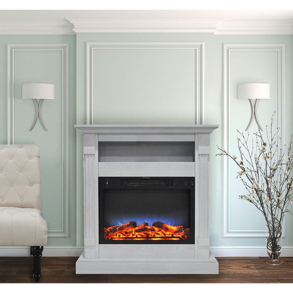 Hanover Drexel 34 In. Electric Fireplace w/ Multi Color LED Insert and White Mantel