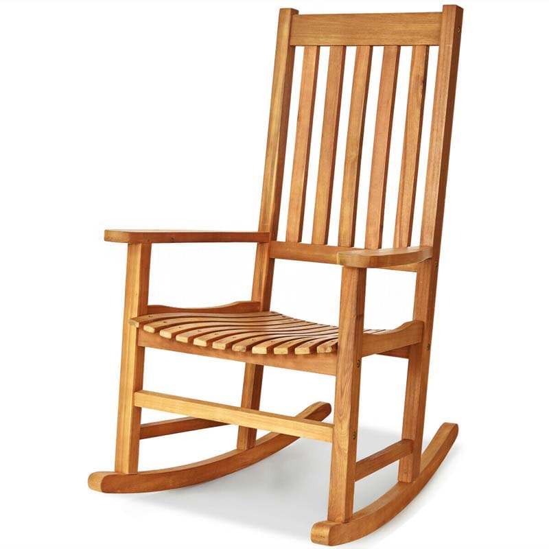 2 Pcs Acacia Wood Rocking Chairs High Back Outdoor Rocker for Porch Patio Lawn