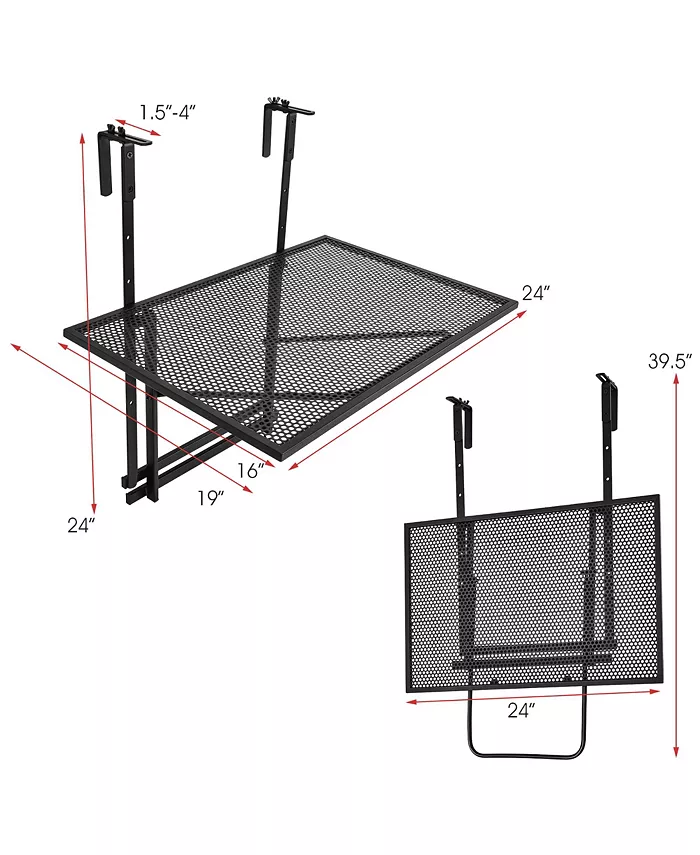 Costway Folding Hanging Table Adjustable Balcony Railing Table Patio Deck