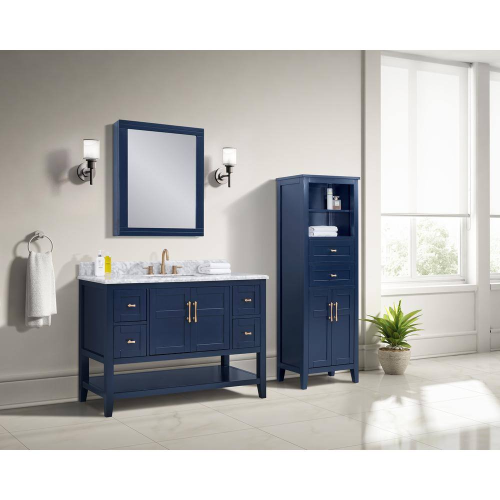 Home Decorators Collection Sturgess Open Shelf 49 in. W x 22. D x 35. H Vanity in Navy Blue with White Marble Vanity Top 19111S-VS49C-NB