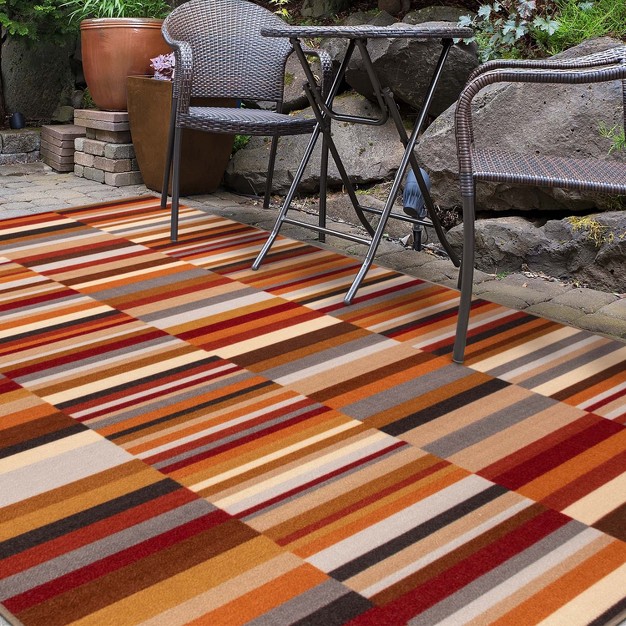 Modern Striped Block Non slip Washable Indoor Outdoor Area Rug By Blue Nile Mills