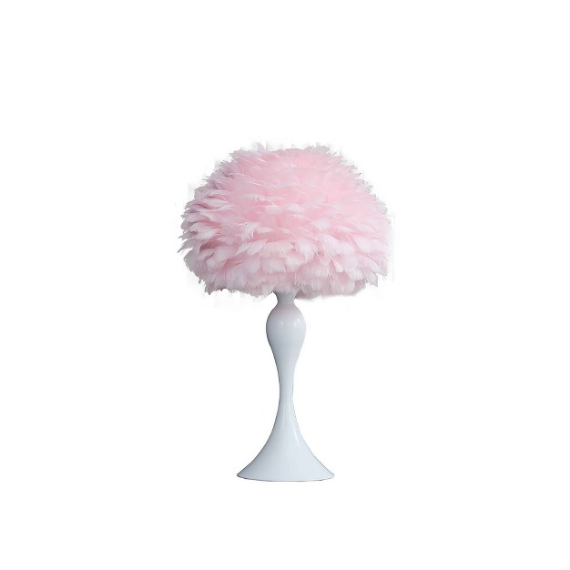 Soft Pink Feather Aquina Crisp Contour Glam Table Lamp White Ore International