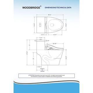 WOODBRIDGE One Piece 1.0GPF1.6 GPF Dual Flush Elongated Toilet in White with White Advance Smart Bidet Seat HT0066