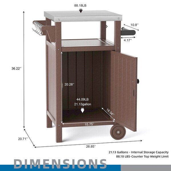 Outdoor Grilling Table with Storage，Stainless Steel Countertop Kitchen Island Cart，Outdoor Grill Table for BBQ，Patio