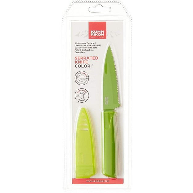 Kuhn Rikon 4 inch Nonstick Colori Serrated Paring Knife Green