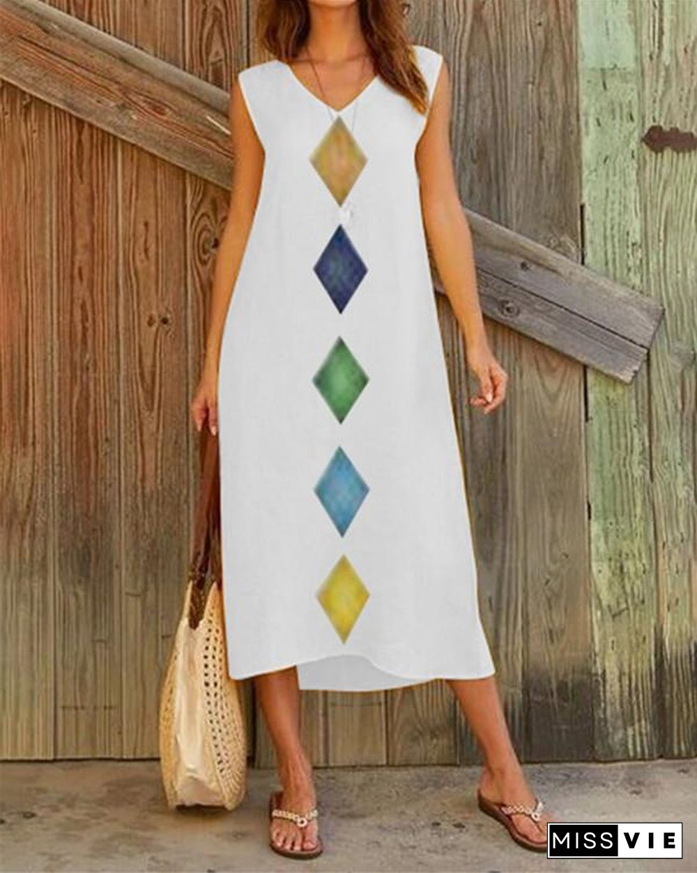 Rectangle Sleeveless Women Holiday Daily Fashion Maxi Dresses