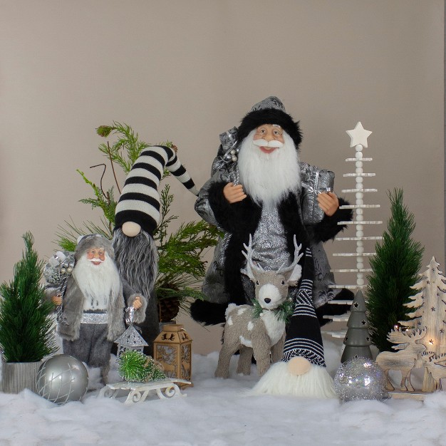 Northlight 12 inch Black And White Plush Sitting Christmas Gnome Tabletop Decoration