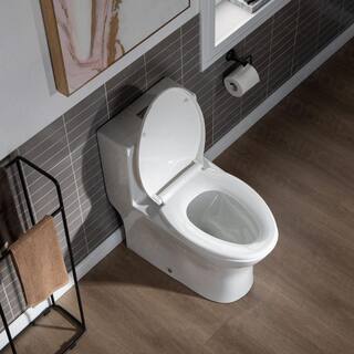 WOODBRIDGE Trenton 1-piece 1.11.6 GPF High Efficiency Dual Flush Elongated Toilet in White with Soft Closed Seat Included HB0750-A