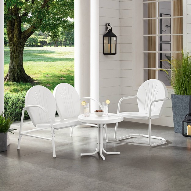 Griffith 3pc Outdoor Conversation Set With Loveseat Arm Chair amp Accent Table White Crosley