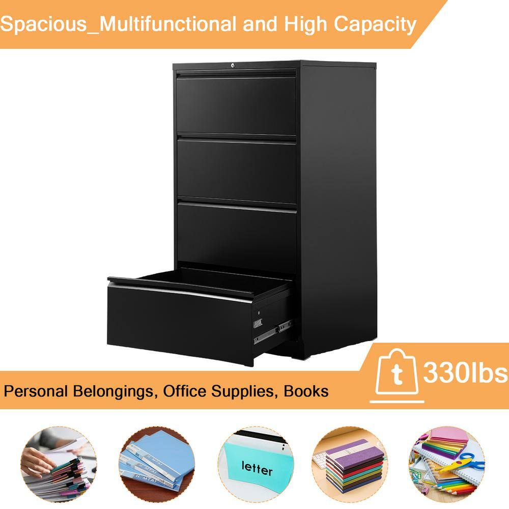 Hephastu 28.25 in. W x 52 in. H x 17.7 in. D Garage Storage Freestanding Cabinet with 4 Drawer Lateral File Cabinet in Black HD-4DB001