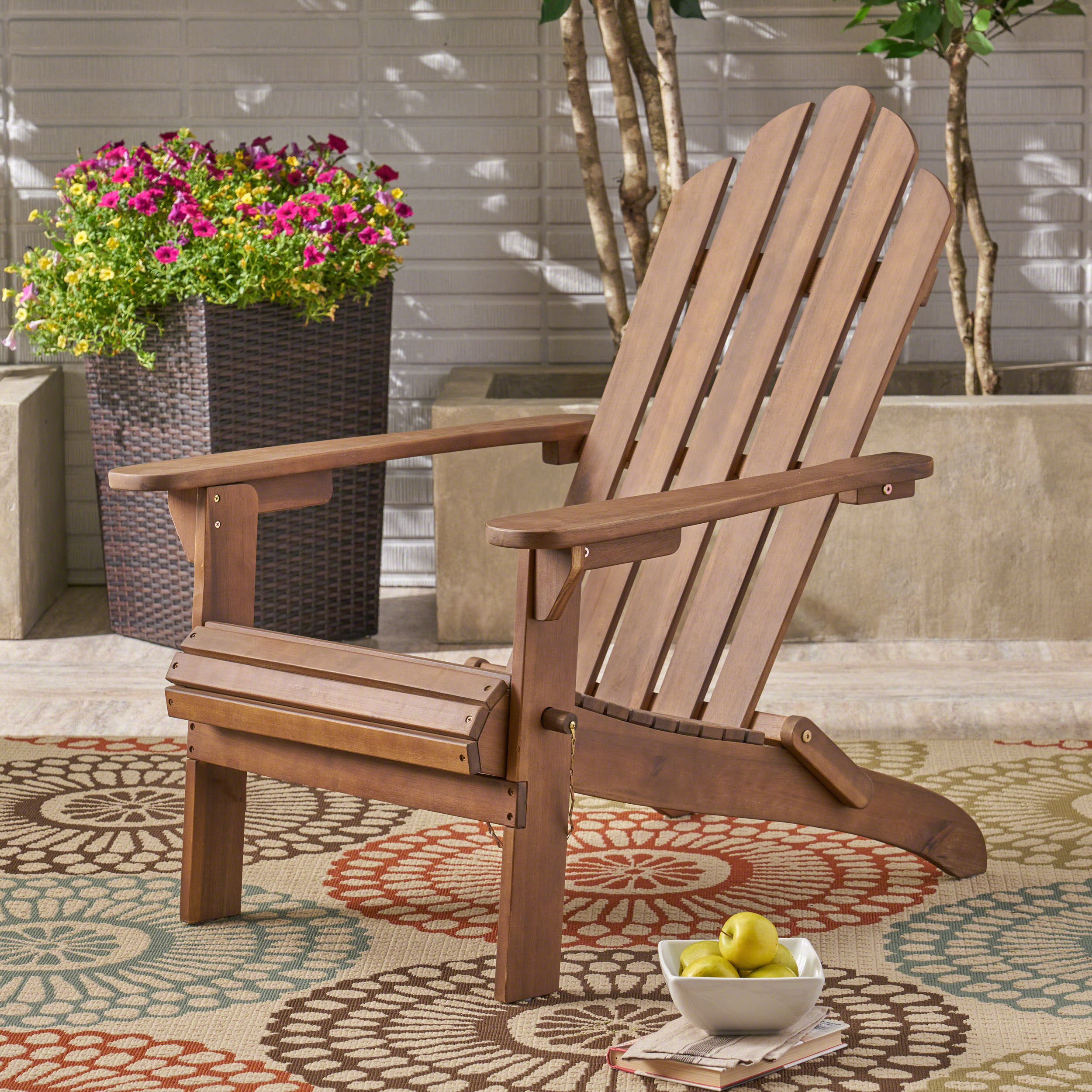 Cara Outdoor Acacia Wood Folding Adirondack Chair