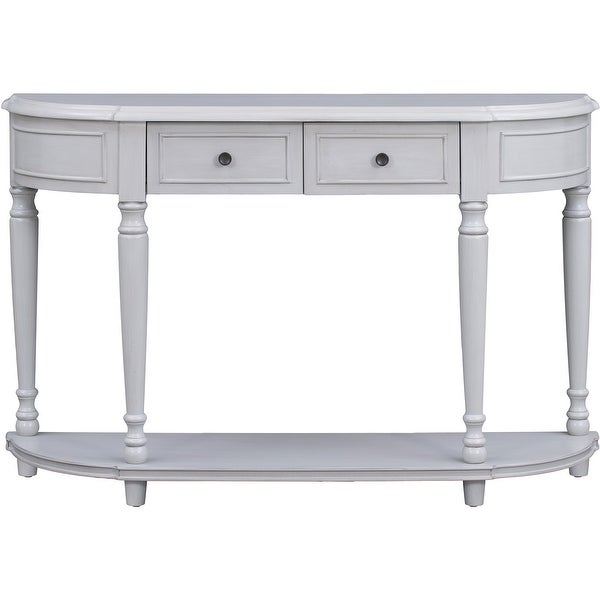 Retro Console Table with Open Style Shelf and Legs Two Top Drawers