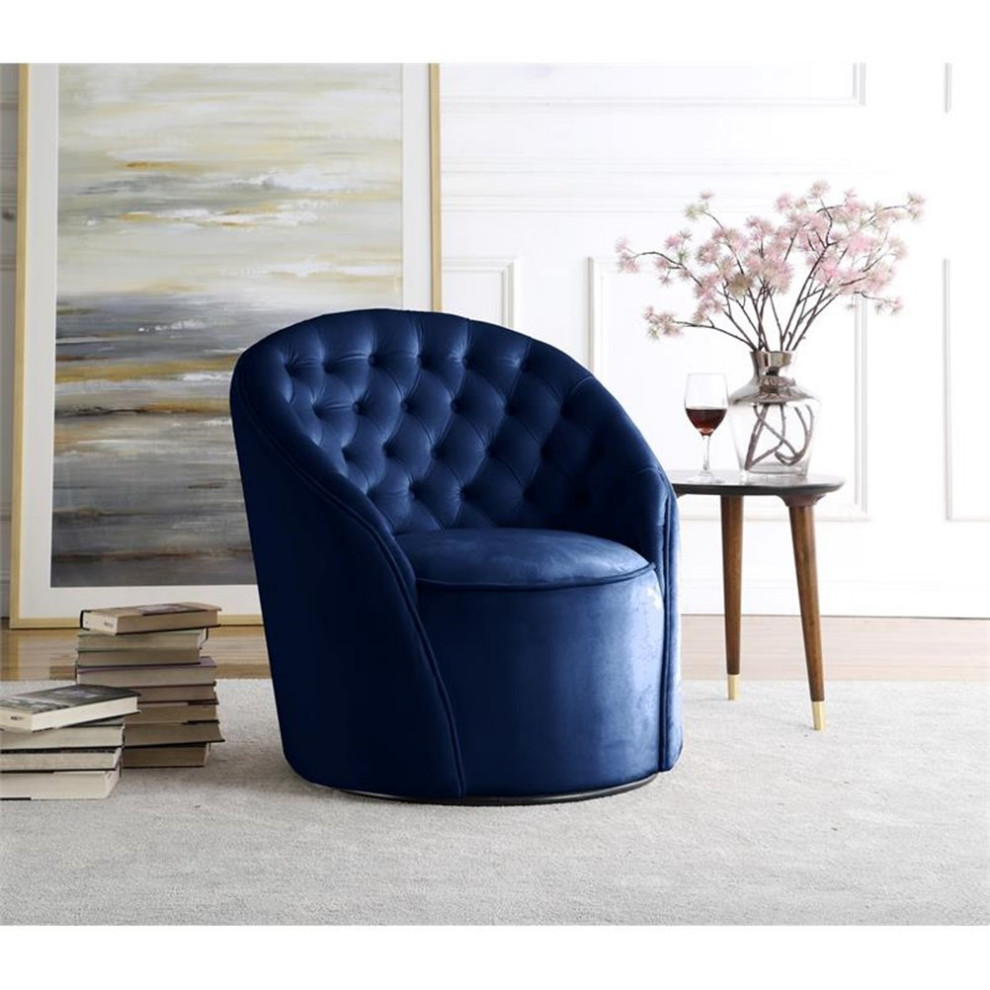 Pemberly Row 18 quotContemporary Tufted Velvet Swivel Accent Chair in Navy   Contemporary   Armchairs And Accent Chairs   by Homesquare  Houzz