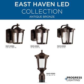 Progress Lighting East Haven LED Collection 1-Light Antique Bronze Clear Seeded Glass Transitional Outdoor Small Wall Lantern Light P6077-2030K9