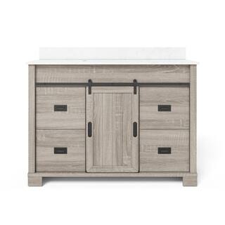 Glacier Bay Brindley 48 in. W x 20 in. D x 34.5 in. H Barn Door Bath Vanity in Weathered Gray with Engineered Stone Top HDBD48VG