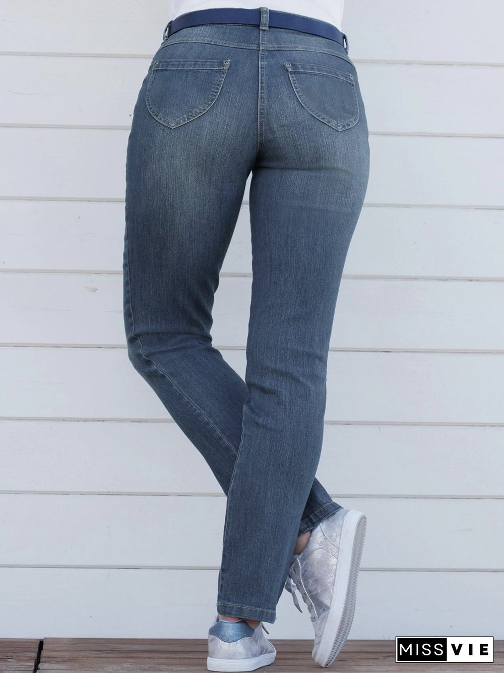 Plain Pockets Plus Size Casual Jeans