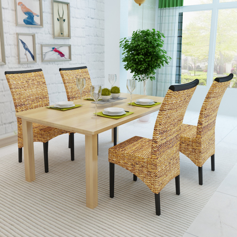 vidaXL 4x Dining Chair w/ Backrest Solid Mango Wood Rattan Abaca Wicker Seats   Tropical   Dining Chairs   by vidaXL LLC  Houzz