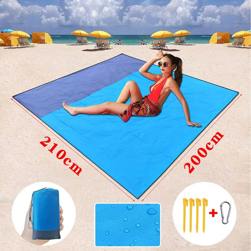 Portable Oversize 210*200cm Lightweight Waterproof Beach Mat Sand Proof Picnic Blankets for Travel  Camping  Hiking