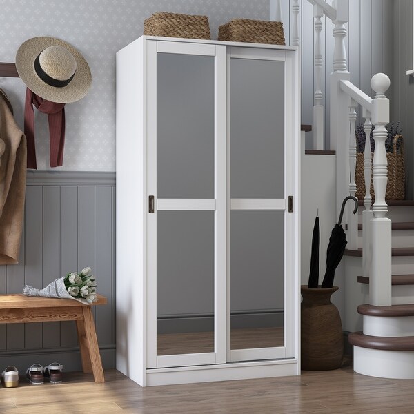 Palace Imports 100% Solid Wood 2-Sliding Door Wardrobe Armoire with Optional Mirrored Doors - - 20000830