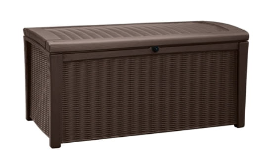 Keter Borneo Outdoor All-Weather 110 Gallon Plastic and Resin Deck Box, Brown