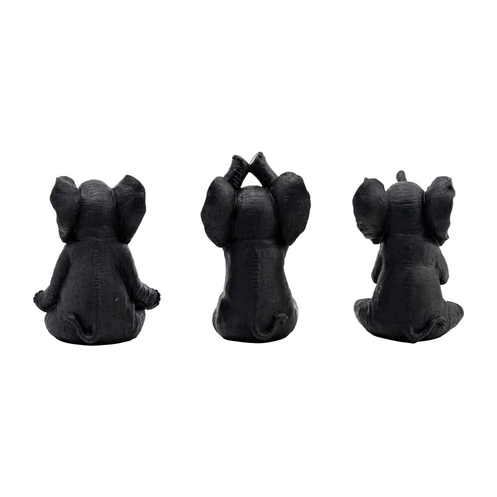 Set of 3 Polyresin Yoga Elephant Figurines Contemporary Black Table Decor For Home  Office  Yoga Studio  Spa Yoga   6\