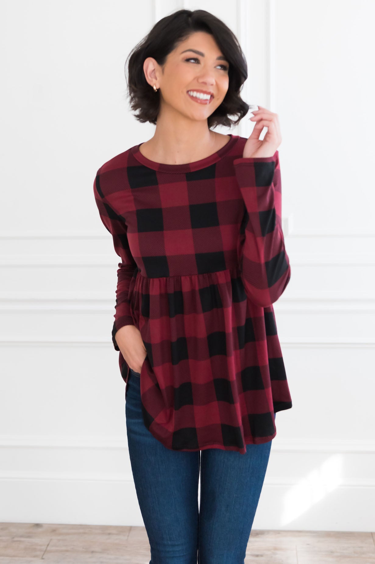 Breezy Plaid Modest Babydoll Top