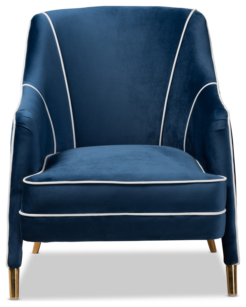 Beccalyn Glam and Luxe Navy Blue Velvet Fabric Gold Armchair   Midcentury   Armchairs And Accent Chairs   by Baxton Studio  Houzz