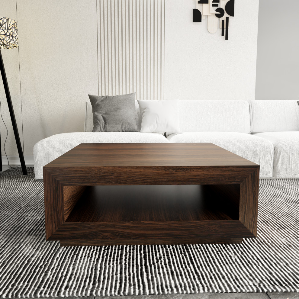 37.4 H x 37.4 W x 14.16 D Brown Solid Wood Low Profile Square Coffee Table   Rustic   Coffee Tables   by IDEAZ International  LLC  Houzz