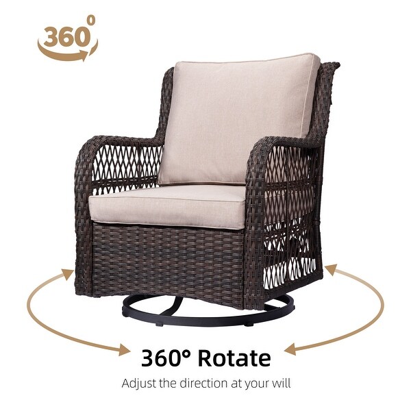 Outdoor Rotatable Wicker Glider Swivel Club Chairs with Cushions for Patio