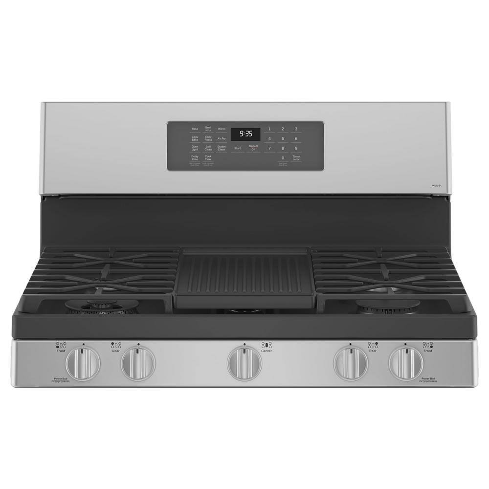 GE Profile 30 in. 5.6 cu ft. Smart Freestanding Gas Range in Fingerprint Resistant Stainless with Convection and Air Fry PGB935YPFS