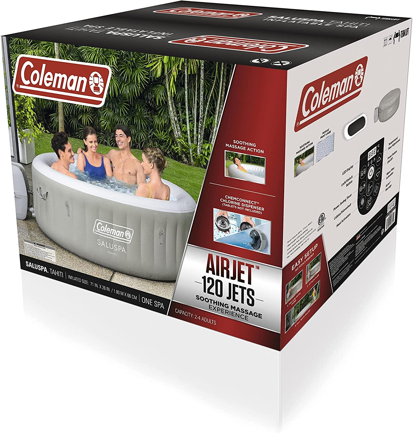 Coleman SaluSpa Tahiti Inflatable Hot Tub Spa, 2-4 Person AirJet Spa