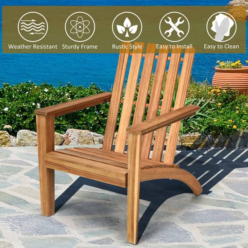 Adirondack Chair Acacia Wood Outdoor Patio Chair, Weather Resistant Campfire Chair for Lawn Seating