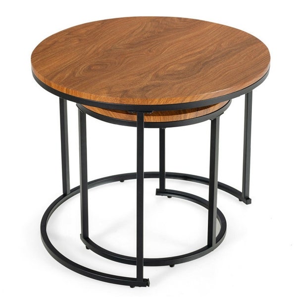 Set of 2 Round Stacking Nesting Coffee Tables